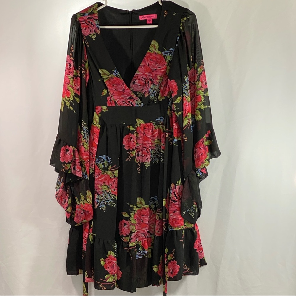Betsy Johnson Long Sleeve Floral Ruffle Dress